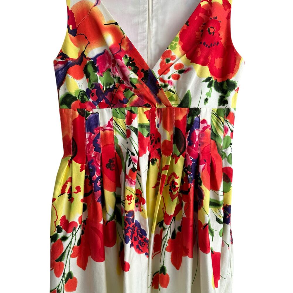 Eliza J Sleeveless V Neck  Floral Romantic Pockets Fit Flare Cotton Dress Size 2 - Picture 3 of 8